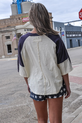 Usa Star Patch Color Block Top