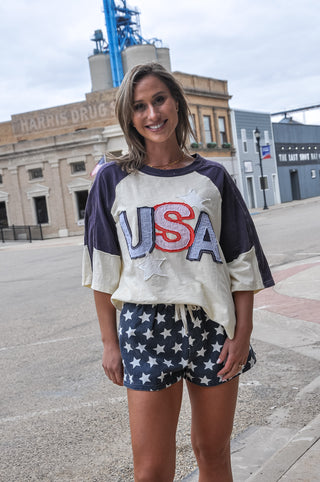 Usa Star Patch Color Block Top