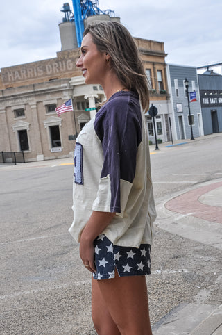 Usa Star Patch Color Block Top
