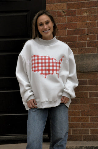 USA/USA Map Reversible Oversized Mock Neck Sweatshirt