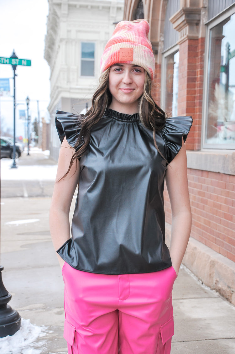 Ultra Puff Sleeve Leather Top