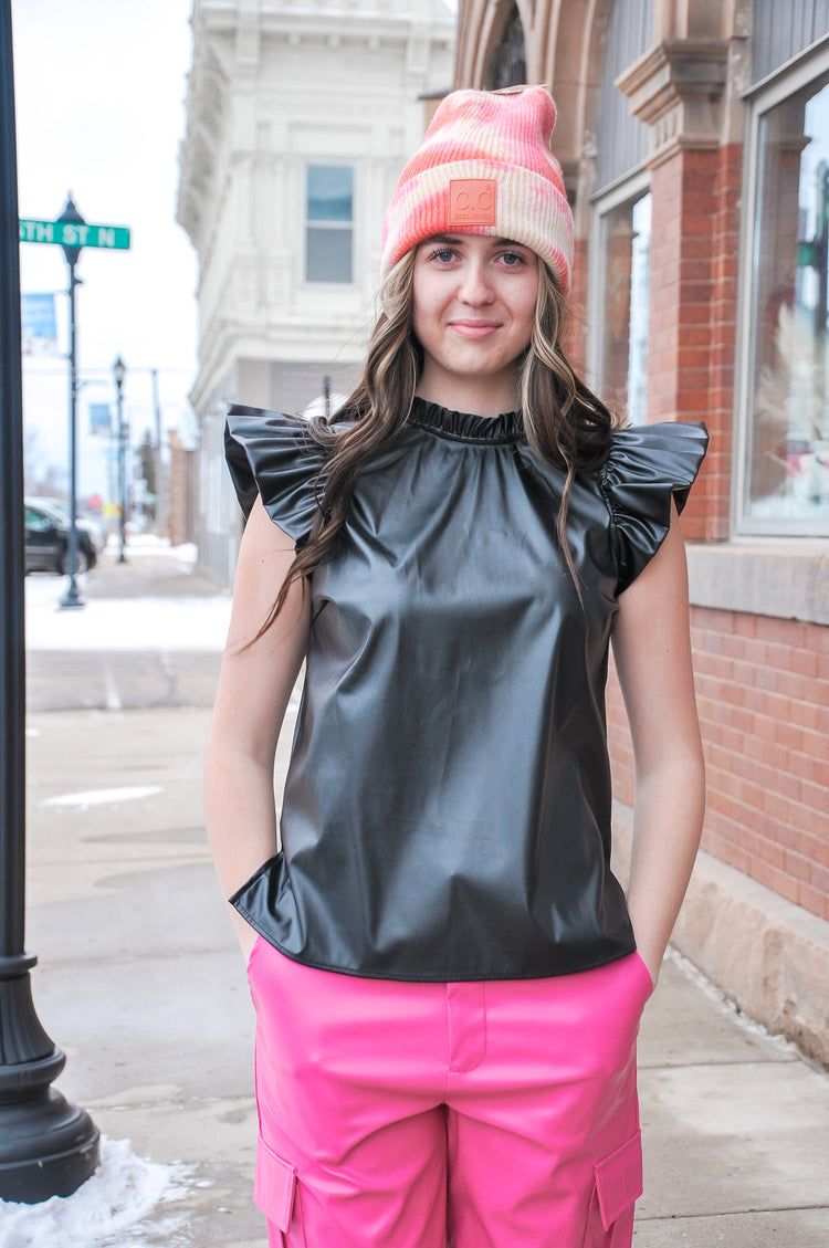 Ultra Puff Sleeve Leather Top