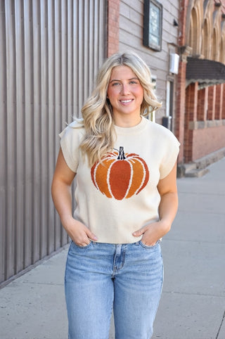 Pumpkin Print Knit Sweater