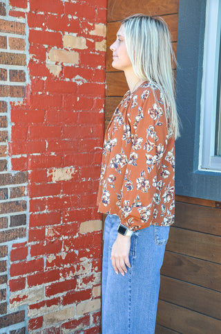 V-Neck Floral Print Top