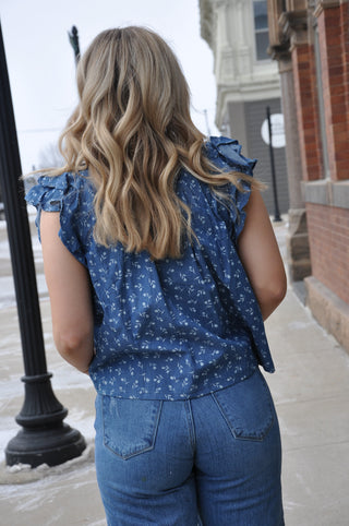 V-neck Ruffle Denim Top