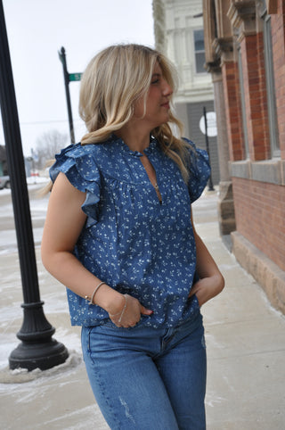 V-neck Ruffle Denim Top