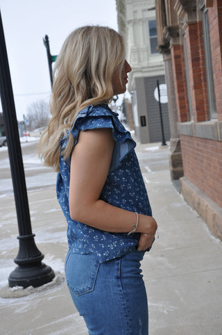 V-neck Ruffle Denim Top