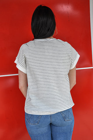 V-Neck SS Terry Striped Top