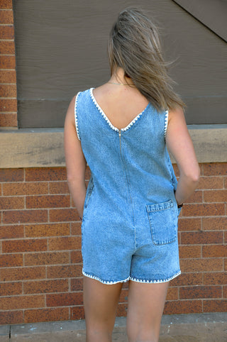 V-Neck Stitch Detail Denim Romper