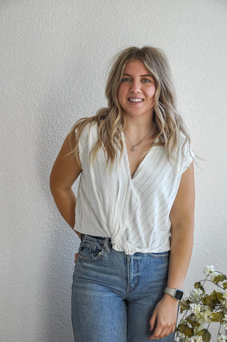 V-Neck Striped Sleeveless Top