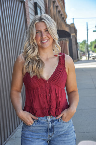 V-Neckline Top With Lace Trim