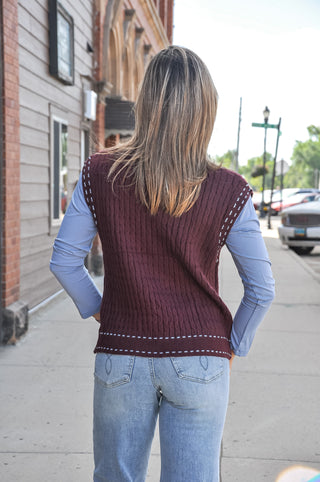 V-Neck Contrast Stitch Detail Knit Sweater Vest