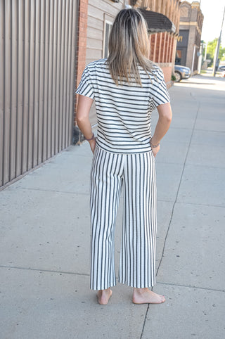 Vertical Stripe Cropped Wide-Leg Pants Set