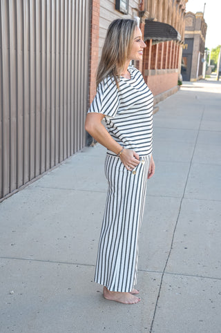 Vertical Stripe Cropped Wide-Leg Pants Set