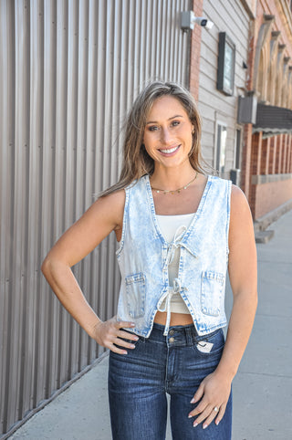 Very Jean Denim Front Tie Vest