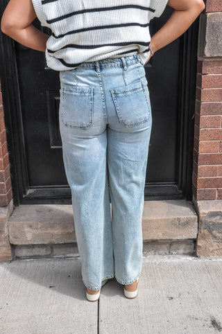 Vintage Washed Patch Pocket Jeans