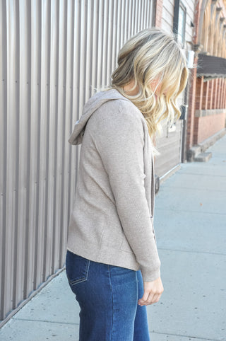 Waffle Hooded Pocket Cardigan