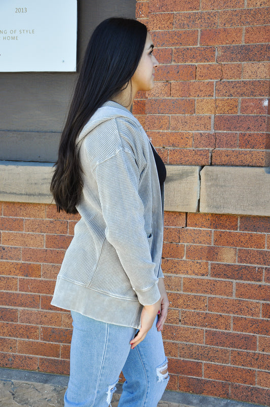 Waffle Knit Mineral-Washed Cardigan