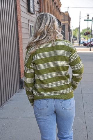Waffle Texture Striped Sweater