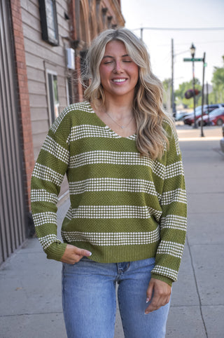 Waffle Texture Striped Sweater