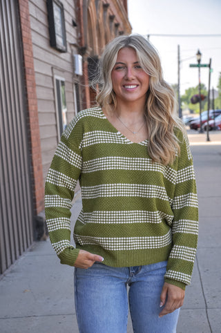 Waffle Texture Striped Sweater