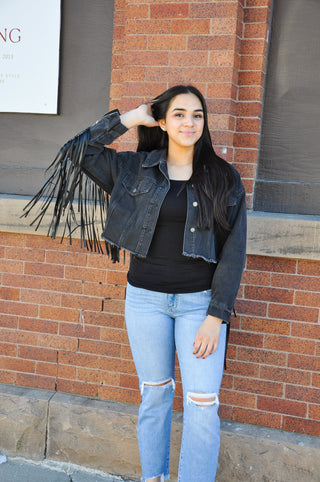 Washed Fringe Detail Jacket