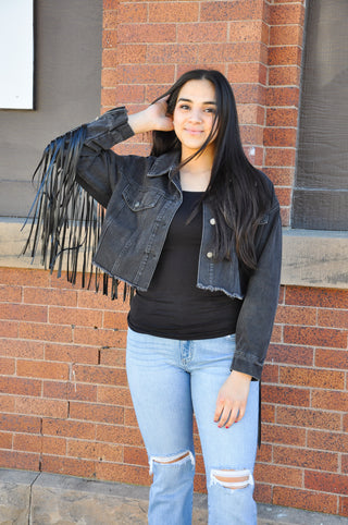 Washed Fringe Detail Jacket