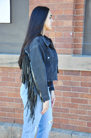 Washed Fringe Detail Jacket