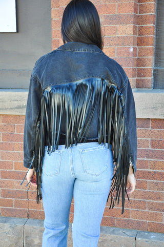 Washed Fringe Detail Jacket