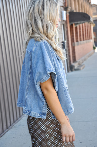 Washed Oversized Cape Silhouette Denim Jacket