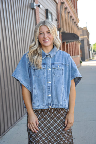 Washed Oversized Cape Silhouette Denim Jacket