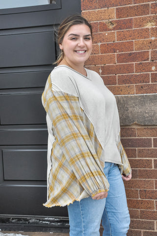 Washed Plaid Mix Jersey Tunic