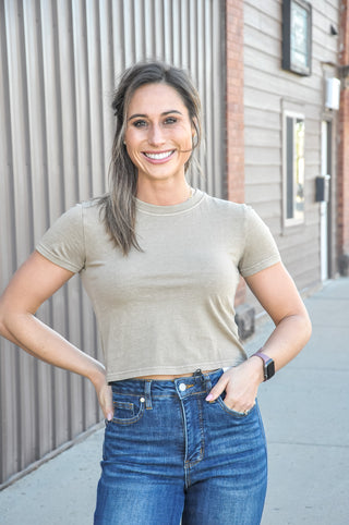 Washed SS Cropped Knit T-shirt