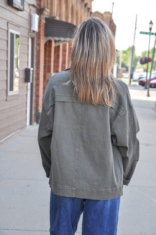 Washed & Oversized Olive Barn Jacket