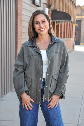 Washed & Oversized Olive Barn Jacket