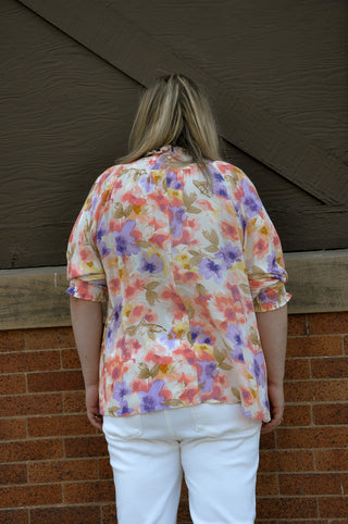 Watercolor Coral Floral Curvy Top