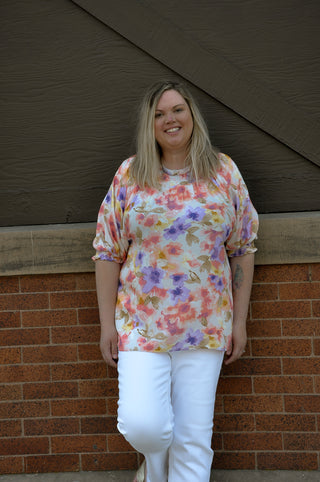 Watercolor Coral Floral Curvy Top