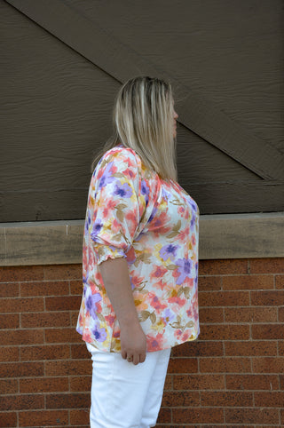 Watercolor Coral Floral Curvy Top