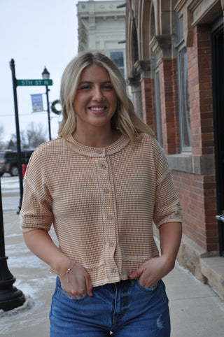 Weave Texture Button-Up Cropped Top
