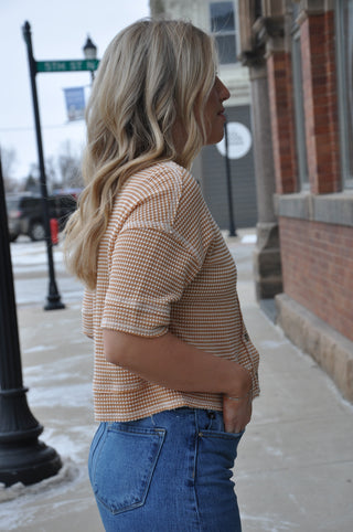 Weave Texture Button-Up Cropped Top