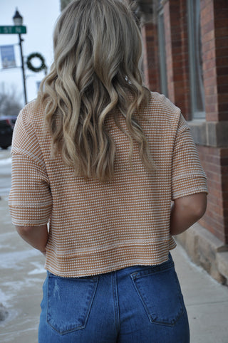 Weave Texture Button-Up Cropped Top