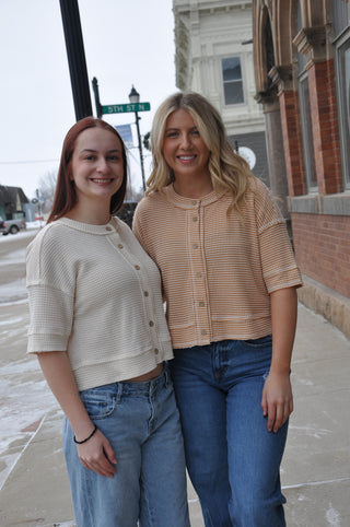 Weave Texture Button-Up Cropped Top