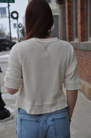 Weave Texture Button-Up Cropped Top
