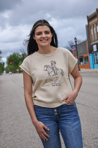 Western Embroidery SS Knit Sweater