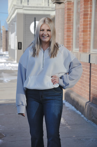 White and Heather Contrast Quarter Zip