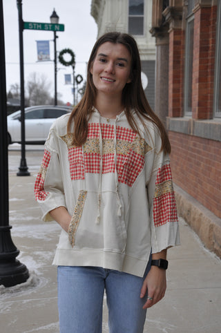 Wide 3/4 Sleeve Floral Print Pullover