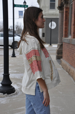 Wide 3/4 Sleeve Floral Print Pullover