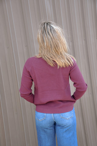 Wide Crew Neck LS Mini Waffle Sweater