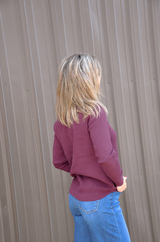 Wide Crew Neck LS Mini Waffle Sweater