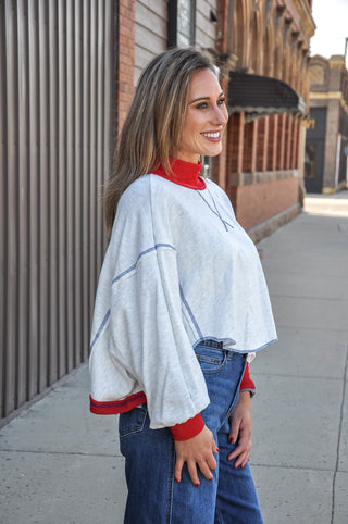 Wide Ribbed Collared Neck Cape Sweatshirt